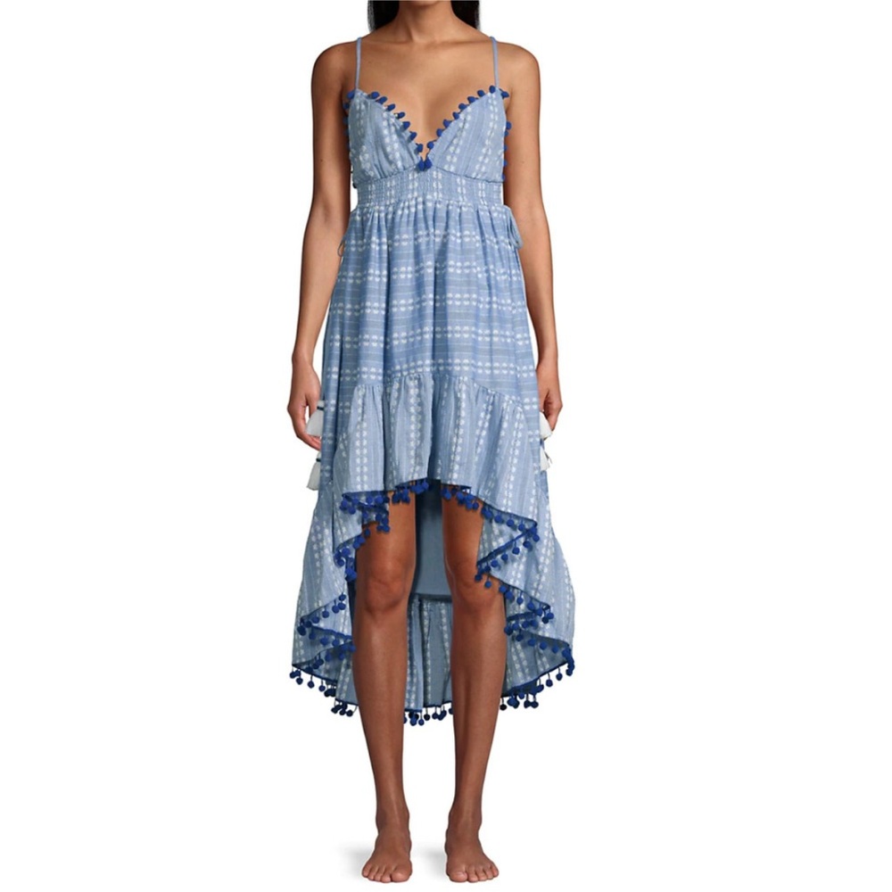 Tessora Anthropologie Women’s Nina Hi-Low Midi Dress Size L Blue/white NWT
